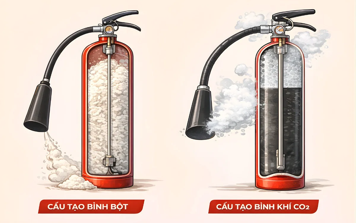 so sánh bình chữa cháy co2 và bột